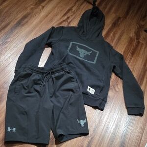 The Rock Under Armour Black Kids Athletic Shorts And Hoodie Bundle Kids Large